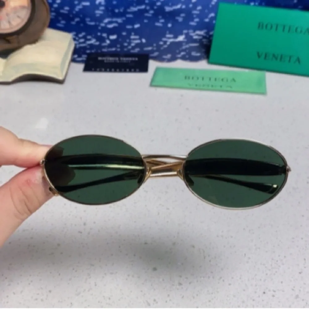 Bottega Veneta Gold Frame Sunglasses with Dark Green Lenses - Picture 4 of 4